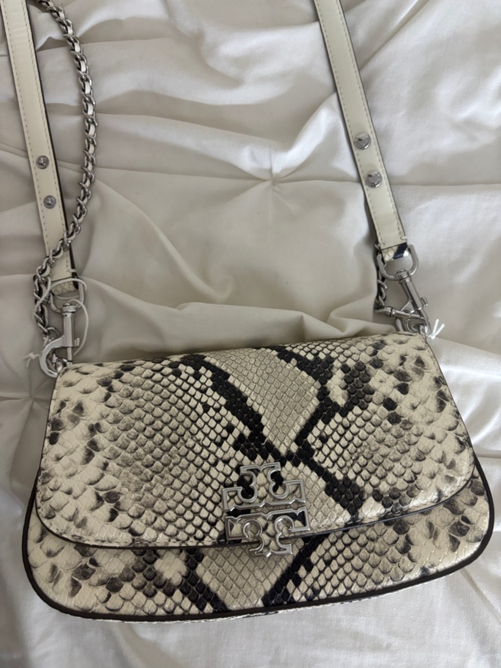 Tory Burch White Snake-Print Crossbody Shoulder Bag